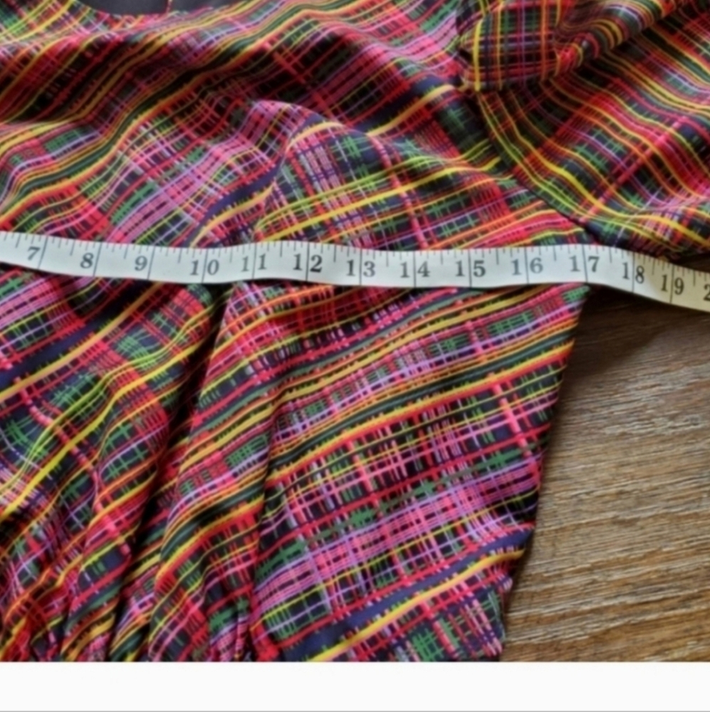 NEW LDT Orange Ivonne Pink Plaid Purple Green Mini Dress - Picture 4 of 11